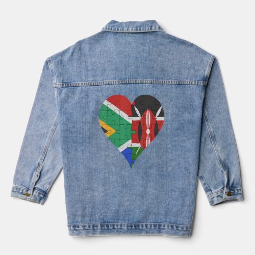 South African Kenyan Flag Heart  Denim Jacket