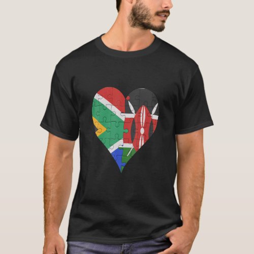 South African Kenyan Flag Heart  T_Shirt
