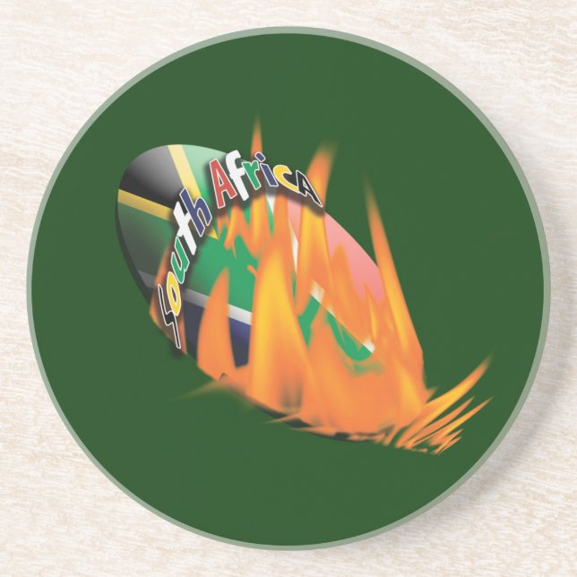 South African rugby bokke fans Sandstone Coaster (Front)