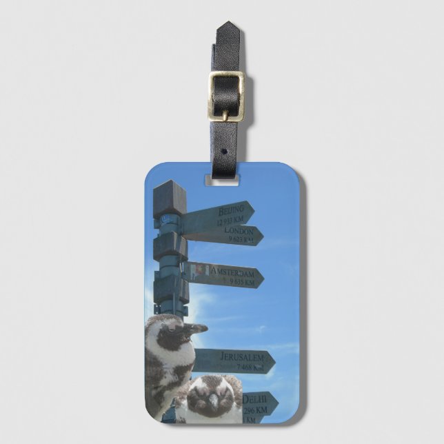 South African Signpost + Penguins Luggage Tag (Front Vertical)