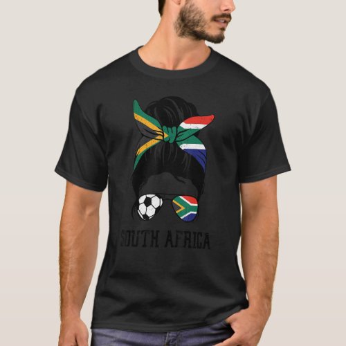 South African Soccer Girl Mom Messy Bun Africa Foo T_Shirt