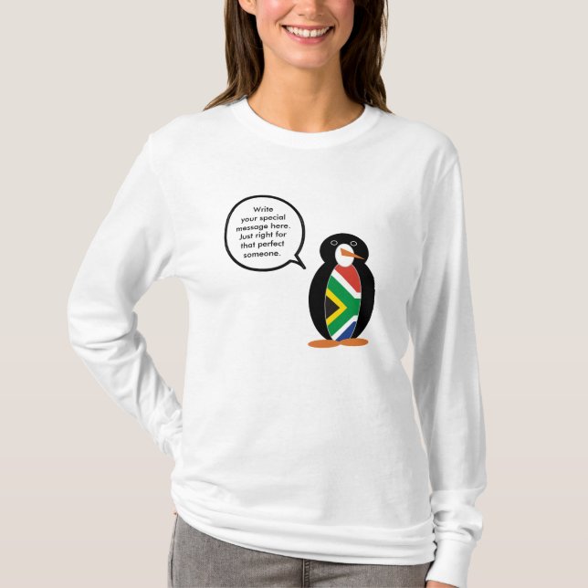 South African Talking Ms. Penguin Personalize Text T-Shirt (Front)