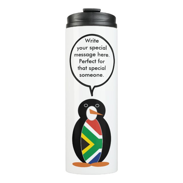 South African Talking Ms. Penguin Personalize Text Thermal Tumbler (Front)