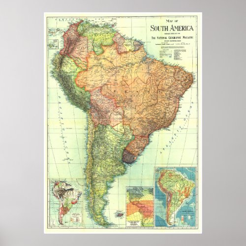  South America 1921 Detailed map  Poster