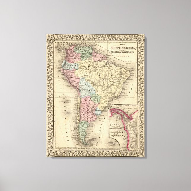 South America Map by Mitchell Canvas Print (Front)
