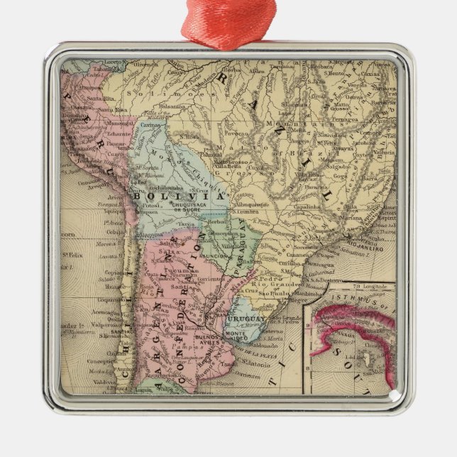 South America Map by Mitchell Metal Ornament (Front)