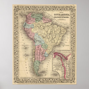 South America Map by Mitchell Poster