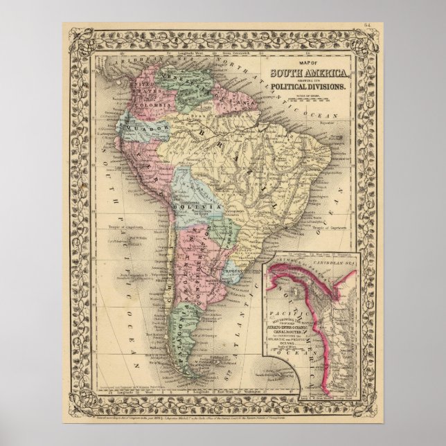 South America Map by Mitchell Poster (Front)