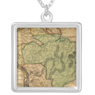 South America  Map by Worcester Silver Plated Necklace