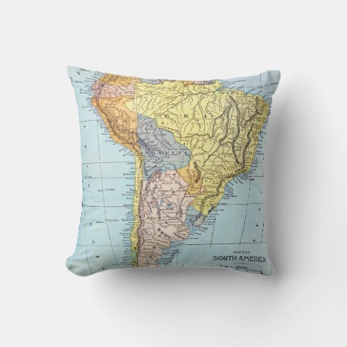 SOUTH AMERICA MAP c1890 Throw Pillow