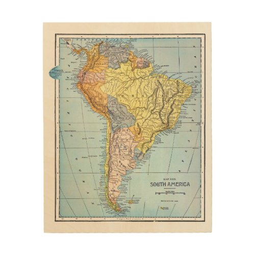 SOUTH AMERICA MAP c1890 Wood Wall Art