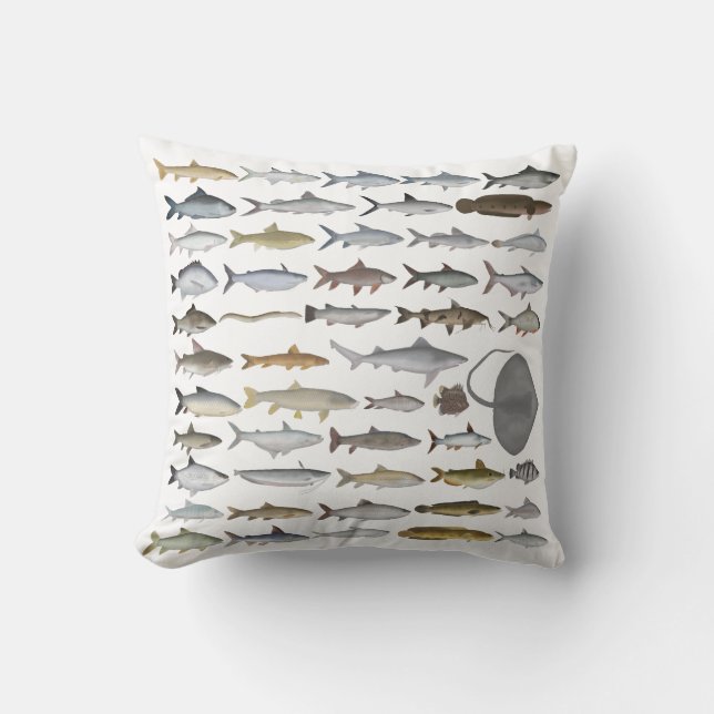 South Asia Freshwater Fish Group Throw Pillow (Front)