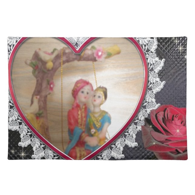 South Asian Wedding Couple on Heart Swing Art  Placemat (Front)