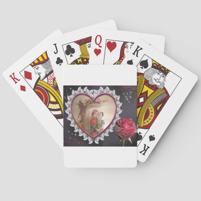 South Asian Wedding Couple on Heart Swing Art  Poker Cards (Back)