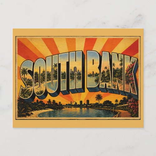 South Bank Brisbane Queensland Vintage Travel Art Postcard
