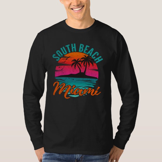 South Beach Florida Miami Sunset Retro Vacation T-Shirt (Front)