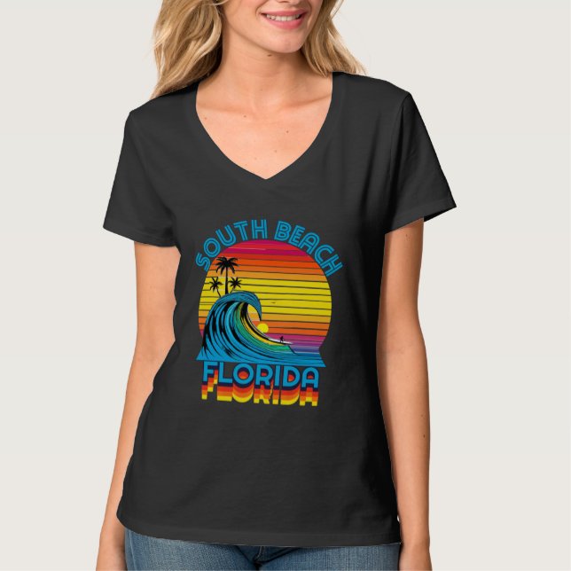 South Beach Florida Retro Throwback Surf & Beach S T-Shirt (Front)