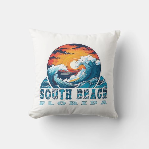South Beach Florida Throw Pillow