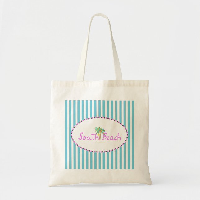 South Beach Miami" Aqua/FusciaTote Bag (Front)