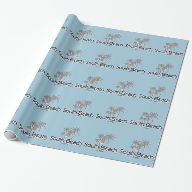 South Beach Miami, Florida and Grey Palms Wrapping Paper (Unrolled)