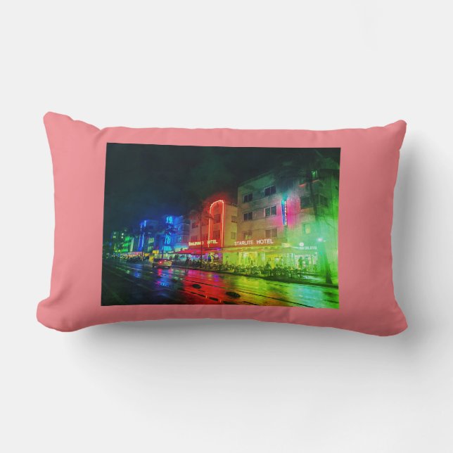 South Beach, Miami, Florida Art Deco Lumbar Pillow (Front)