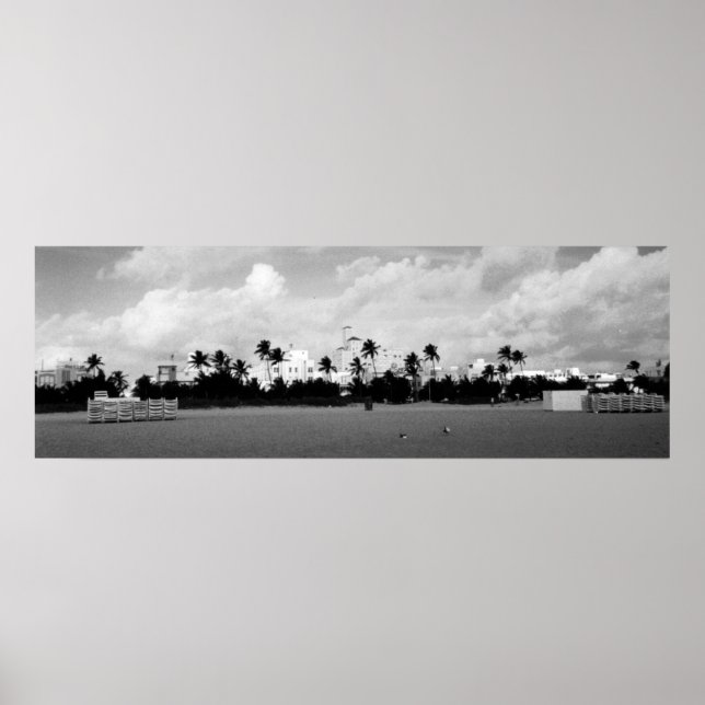South Beach Miami, Florida Black/White Panorama Poster (Front)