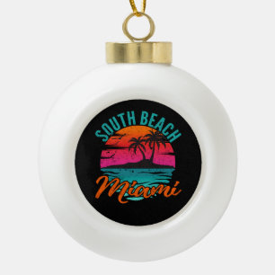 South Beach Miami Florida Palm Trees Beach Ceramic Ball Christmas Ornament