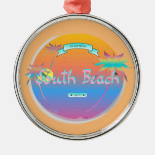 South Beach, Miami, Florida with Palms Metal Ornament