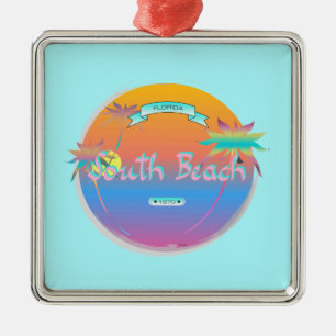 South Beach, Miami, Florida with Palms Metal Ornament