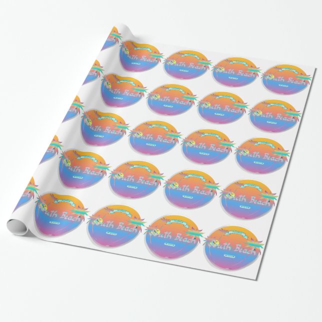 South Beach, Miami, Florida with Palms Wrapping Paper (Unrolled)