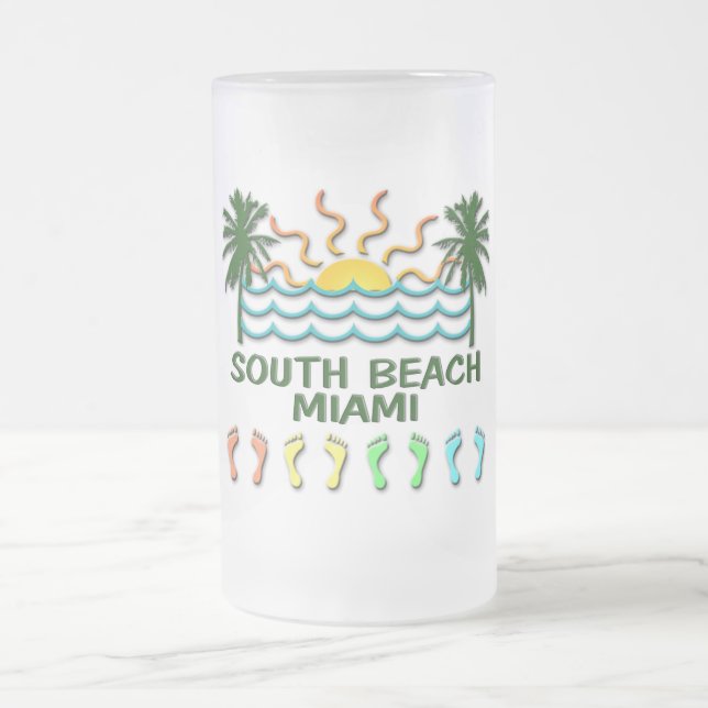 South Beach Miami Frosted Glass Beer Mug (Center)
