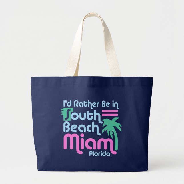 South Beach Miami Large Tote Bag (Front)