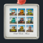 South Beach, Miami Life Guard Shacks Metal Ornament<br><div class="desc">Live the Beach wherever you are. 9 lifeguard shacks located on South Beach,  Miami</div>