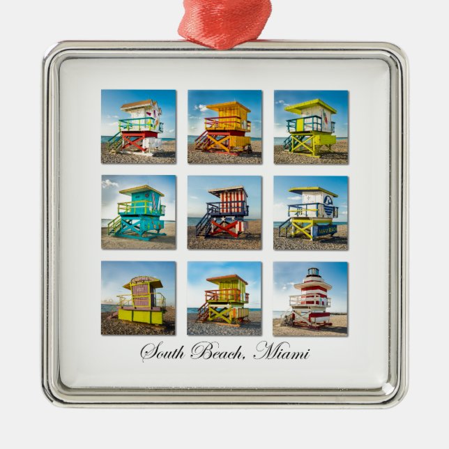 South Beach, Miami Life Guard Shacks Metal Ornament (Front)