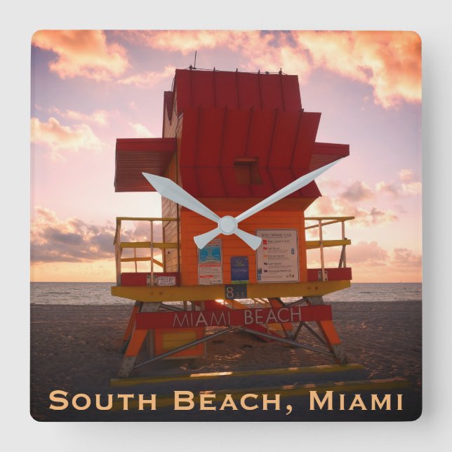 South Beach, Miami Lifeguard Stand (Ocean Rescue) Square Wall Clock (Front)