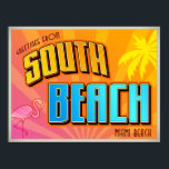 SOUTH BEACH poster<br><div class="desc">Inspired by the classic Americana postcards of the 50s and 60s. These retro roadtrip style designs feature some of the world's most famous beach vacation destinations. South Beach Miami Beach Florida. South Beach print. Featuring the beach locales of: Acapulco, Amalfi Coast, Bali, Bondi Beach, Bora Bora, Cabo San Lucas, Daytona,...</div>