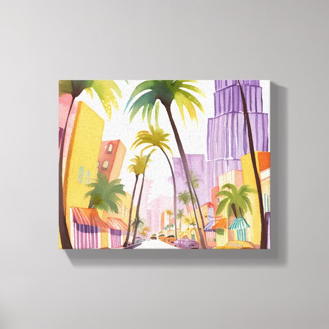 South Beach Summer | Miami Street Watercolor Canvas Print (Front)