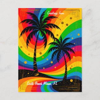 [South Beach Vibes] Colorful Retro Palm Trees Postcard
