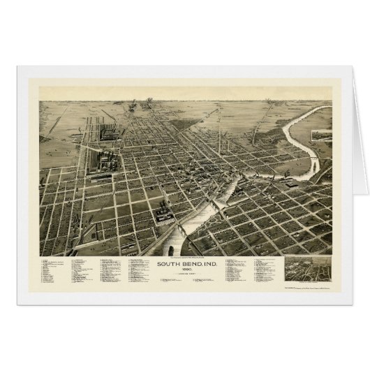 South Bend, IN Panoramic Map - 1890 Cards (Front Horizontal)