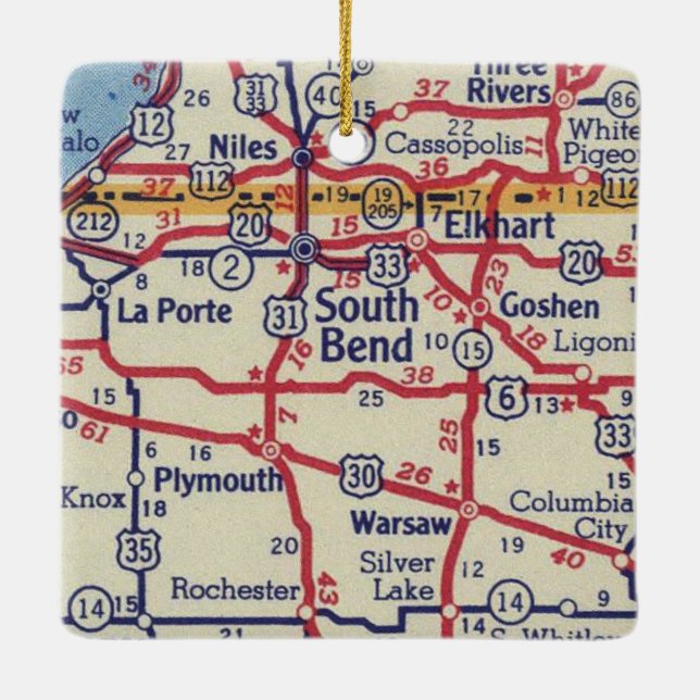 South Bend IN Vintage Map Ceramic Ornament (Back)