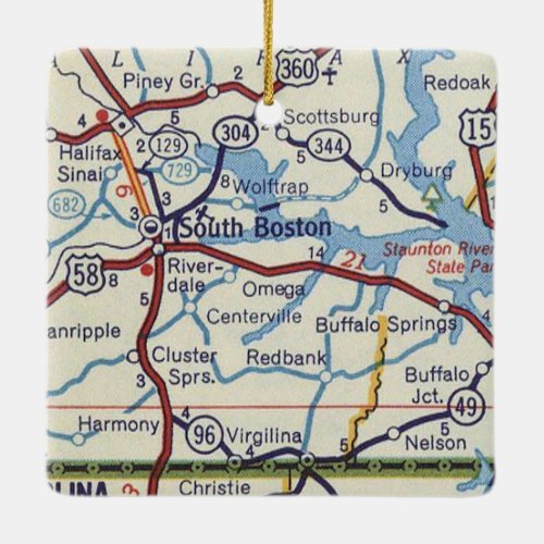 South Boston VA Vintage Map Ceramic Ornament
