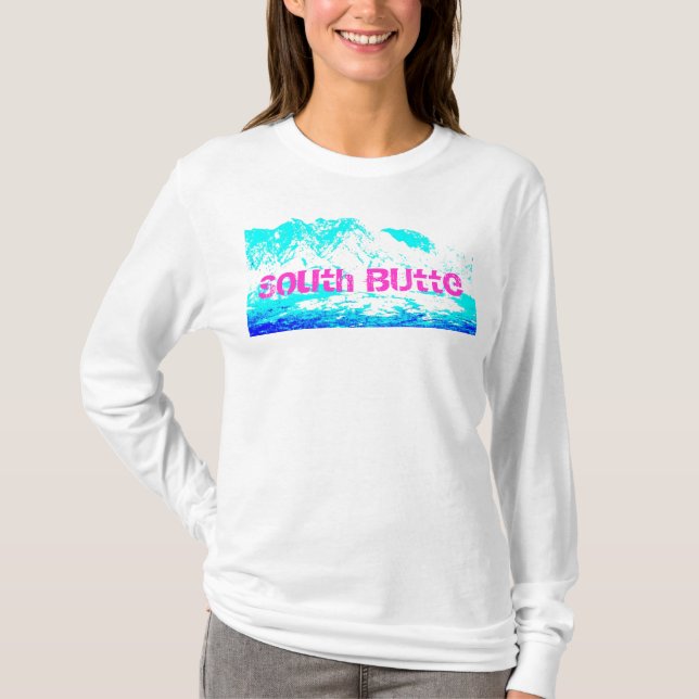 South Butte Pink & Blue Mountain Hoodie T-Shirt (Front)