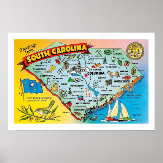 South Carolina 16x24 Map Print