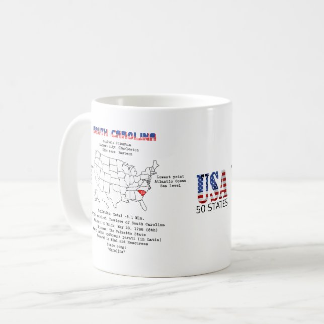 South Carolina American state on a map and details Coffee Mug (Front Left)