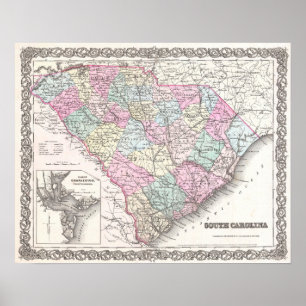 South Carolina Antique Map Poster
