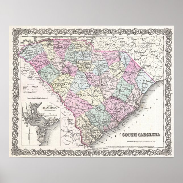 South Carolina Antique Map Poster (Front)