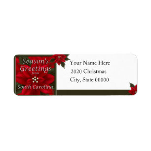South Carolina Christmas Poinsettia Return Address Label