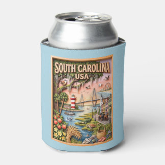 South Carolina Coastal Landmarks Layered Papercut Can Cooler