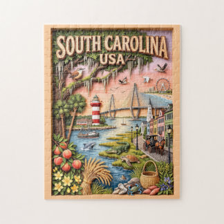 South Carolina Coastal Landmarks Layered Papercut Jigsaw Puzzle