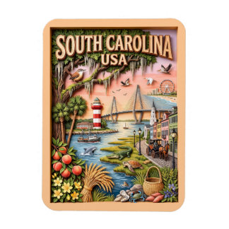 South Carolina Coastal Landmarks Layered Papercut Magnet